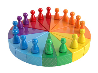 Obraz premium Colorful game pieces arranged on a circular rainbow color chart isolated on transparent background