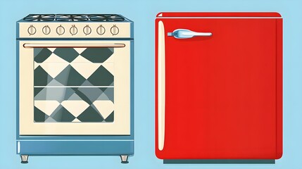 Stylish modern kitchen appliances bright stove and refrigerator digital art