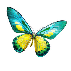 Colorful Blue and Yellow Butterfly Isolated on White