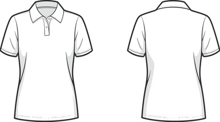 Women’s polo shirt template, short sleeve casual apparel, collar design fashion mockup, blank clothing vector, front and back illustration