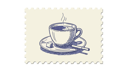 Vintage sketch of coffee cup, sugar, and cigarette offers a nostalgic, artistic touch for cafe menus, vintage posters, or retro-themed designs