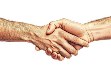 Fototapeta premium Two hands shaking in agreement isolated on transparent background. Hand shaking in agreement isolated on white background.