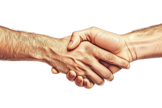 Two hands shaking in agreement isolated on transparent background. Hand shaking in agreement isolated on white background.