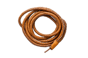 Braided leather cord isolated on transparent background. Lasso rope isolated on white background.