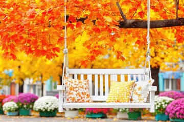 Autumn swing with vibrant foliage