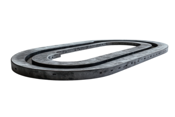 Curved race track section isolated on white background. Loop race track with asphalt surface isolated on white background.
