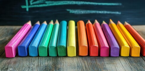 Colorful Pencils Arranged Neatly On A Wooden Surface For Creative School Projects