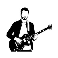Obraz premium Black and white line art of a cool man playing guitar in casual outfit minimalist stylish illustration