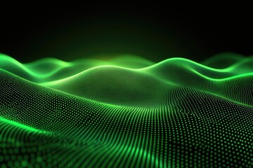 Abstract Green Dotted Wave Pattern on Black Background