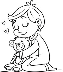 Child hugging teddy bear with hearts love