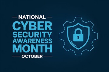 National cyber security awareness month october graphic with shield and padlock symbol promoting digital safety and protection