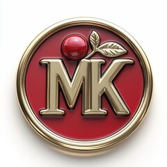 Luxurious 3D Gold MK Logo with Berry and Leaf on Red Medallion