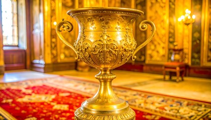 Ornate golden trophy in grand hall