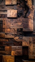 Rustic Wood Block Wall Art with Varied Textures and Tones.