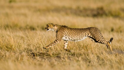 Fototapeta premium a slender leopard is running, its sharp gaze fixed on the viewer