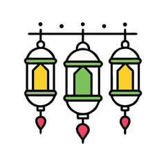 Prophet's birthday festival traditional lanterns hanging festive islamic decorations illuminated ornate
