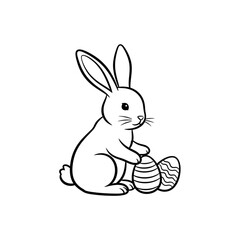 Easter Bunny with Eggs Line Drawing Illustration
