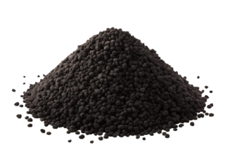 Pile of dark granular material isolated on transparent background