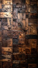 Rustic Wood Panel Wall with Varied Textures and Colors.