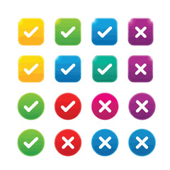 Vector illustration of illustration of set of colorful check mark and cross icons