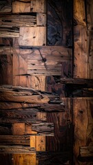 Rustic Wood Panel Wall with Varying Tones and Textures.