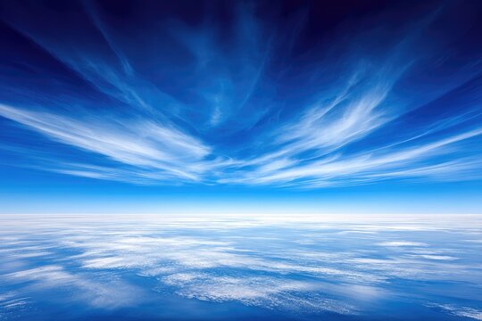 High-altitude view of vibrant blue sky streaked with wispy white clouds - Powered by Adobe