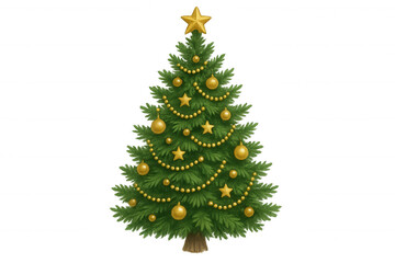 Obraz premium Christmas tree decorated with gold ornaments and star, celebrating winter holiday traditions and festive cheer