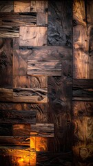 Rustic Wood Wall Art with Warm Lighting and Texture.