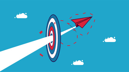 Leaders break records and achieve goals. The paper rocket hit the target   © RABBI