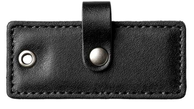 Black leather key fob, close-up