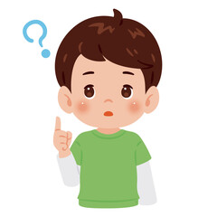 疑問を持つ男の子の上半身イラスト／An illustration of a questions boy's upper body