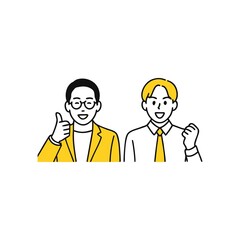 Two young businessmen expressing optimism and success in a vector illustration