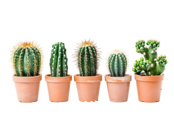 Collection of Green cacti with yellow tips isolated on transparent background. Set of cacti isolated on white background.