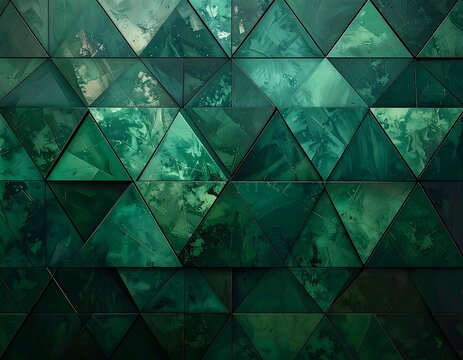 Abstract geometric pattern of deep green triangles - Powered by Adobe