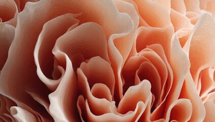 A close-up view of intricately layered, peach-toned paper petals, showcasing a delicate and detailed floral design.