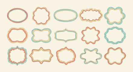 Retro frames collection in beige, orange and blue colors.