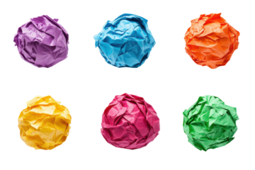 Crumpled paper balls isolated on transparent background. Set of crumpled paper balls isolated on white background.