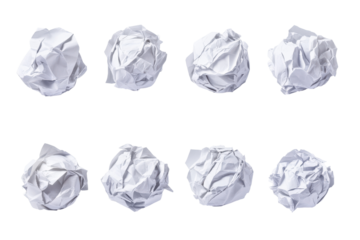 Crumpled paper balls isolated on transparent background. Set of crumpled paper balls isolated on white background.