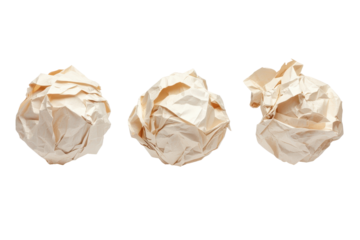 Crumpled paper balls isolated on transparent background. Set of crumpled paper balls isolated on white background.