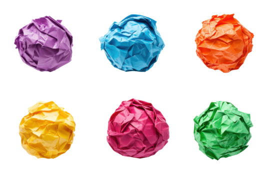 Crumpled paper balls isolated on transparent background. Set of crumpled paper balls isolated on white background.