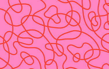 Abstract horizontal  background with linear waves. Trendy vector illustration in style retro 60s, 70s. Red and pink colors	
