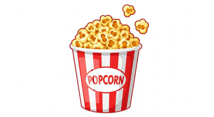 Cartoon popcorn bucket vector illustration for movie night snack food and cinema snack time delicious treat
