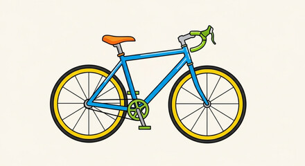 Fototapeta premium Illustration of a blue road bicycle with yellow wheels and orange seat for cycling enthusiasts and racers