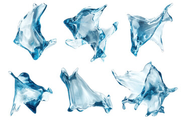 Fototapeta premium Collection of rough ice shards and fragments isolated on transparent background. Set of flying melting ice cubes isolated on white background.