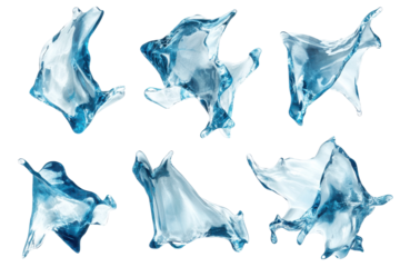 Collection of rough ice shards and fragments isolated on transparent background. Set of flying melting ice cubes isolated on white background.