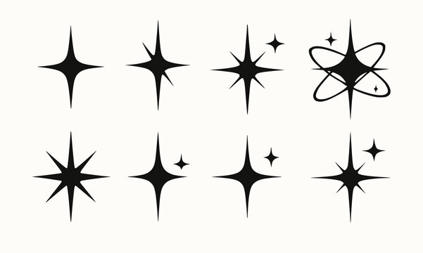 Retro Atomic Sparkle Icon Set in Mid-Century Space-Age Style on White Background