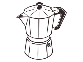 vintage kettle vector, minimal solid shape, retro kitchen theme, white background