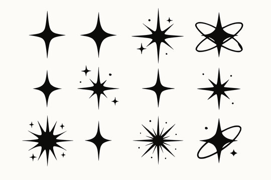 Retro Atomic Sparkle Icon Set in Mid-Century Space-Age Style on White Background