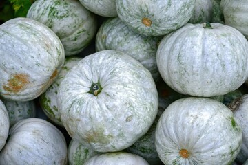 Fresh White Japanese Hokkaido Kabocha Squashes in Natural Setting for Vibrant Food
