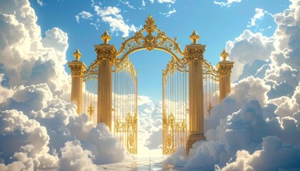 Golden gate amidst heavenly clouds